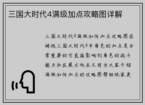 三国大时代4满级加点攻略图详解