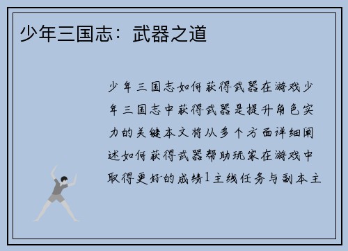 少年三国志：武器之道